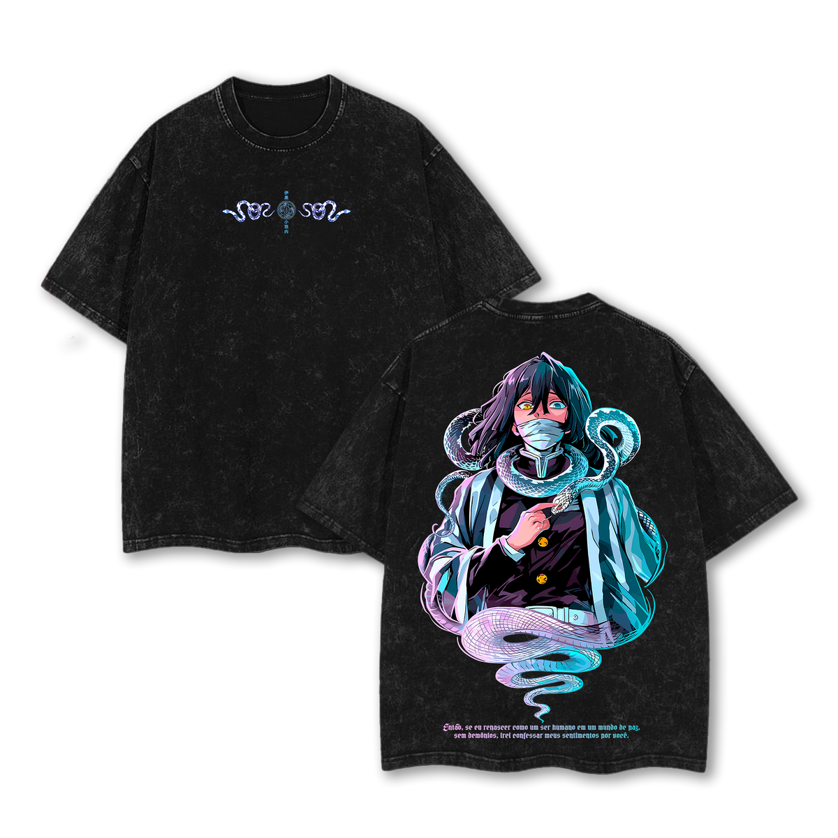 Obanai Iguro - Demon Slayer Anime Double Printed Vintage Washed Tee Unisex Oversize Anime Manga Washed Heavyweight Cotton T-shirt