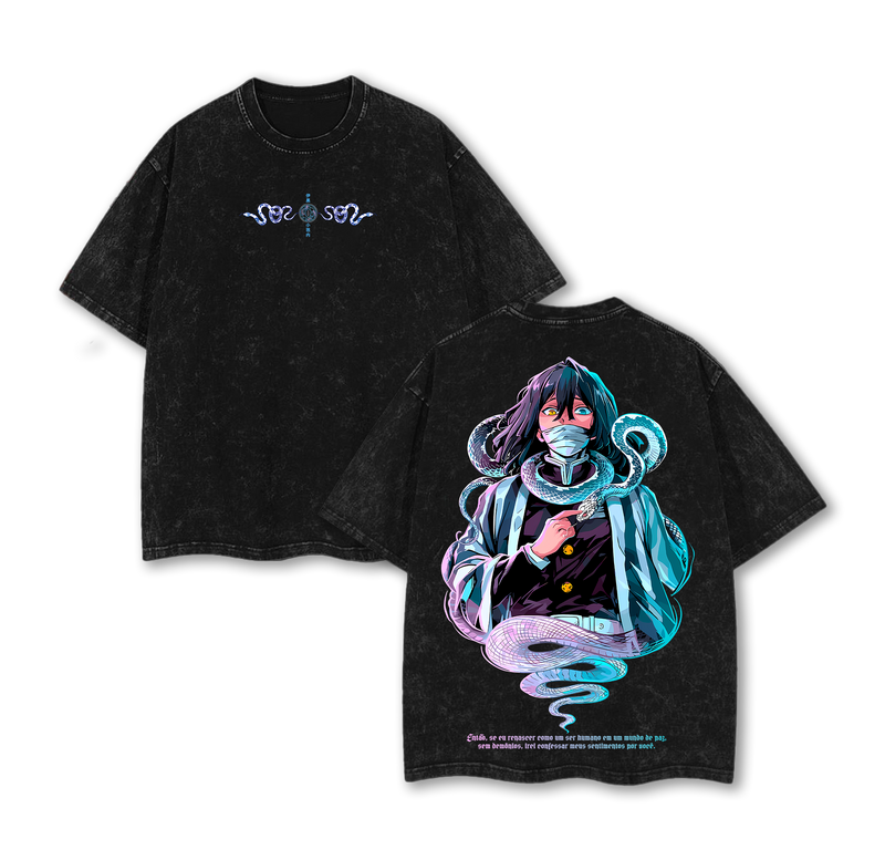Obanai Iguro - Demon Slayer Anime Double Printed Vintage Washed Tee Unisex Oversize Anime Manga Washed Heavyweight Cotton T-shirt