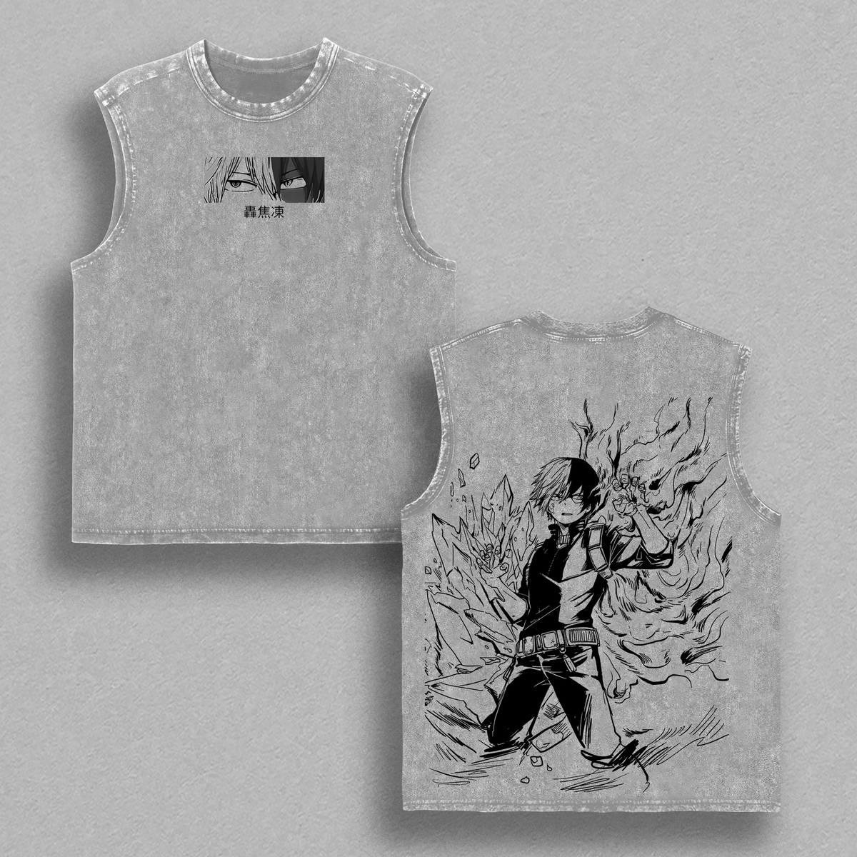 Retro Vintage Limited Shoto Figure - My Hero Academia Anime Double Printed Oversized Washed Tee Unisex Oversize Anime Manga Acid Washed Lightweight Cotton T-Shirt, Anime Lover