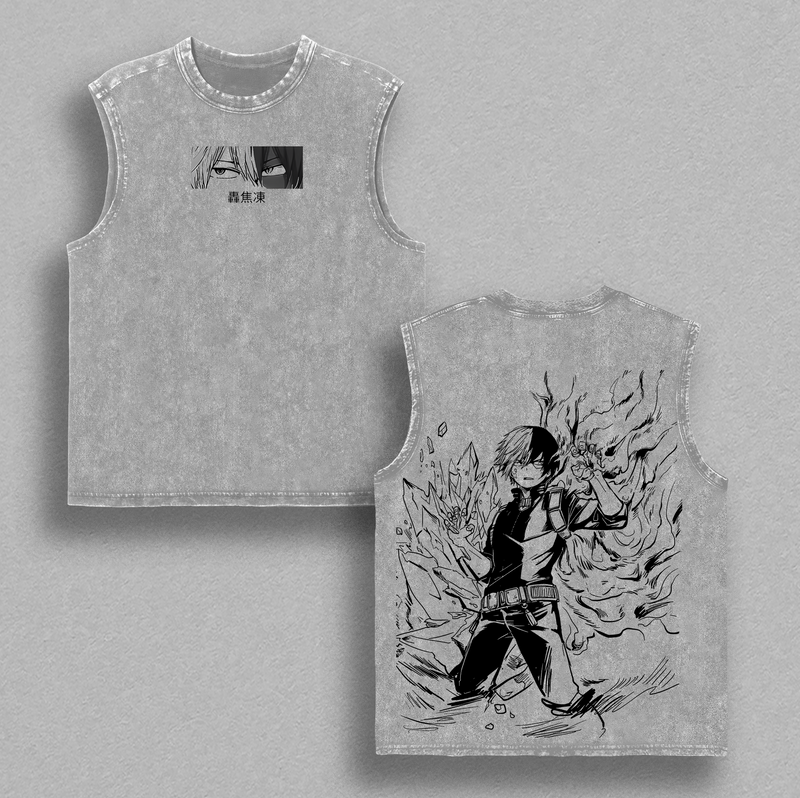 Retro Vintage Limited Shoto Figure - My Hero Academia Anime Double Printed Oversized Washed Tee Unisex Oversize Anime Manga Acid Washed Lightweight Cotton T-Shirt, Anime Lover