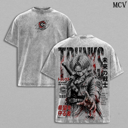Future Trunks DBZ Tee – Future Trunks Vintage Washed T-Shirt | Capsule Corp | SuperSaiyan Warrior | Sword of Hope | DBZ Anime Manga Graphic Tee | Heavy Cotton Unisex Oversized Streetwear Top