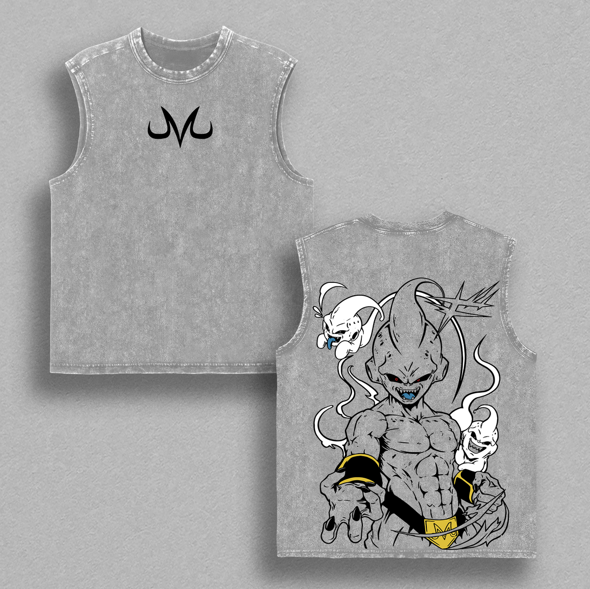 Majin Buu Vintage Washed T-Shirt, DBZ Majin Double Printed Graphic Tee, Oversized Unisex Streetwear, Soft Cotton Top Outfit for Men, Casual Menswear Gift for Anime Fans