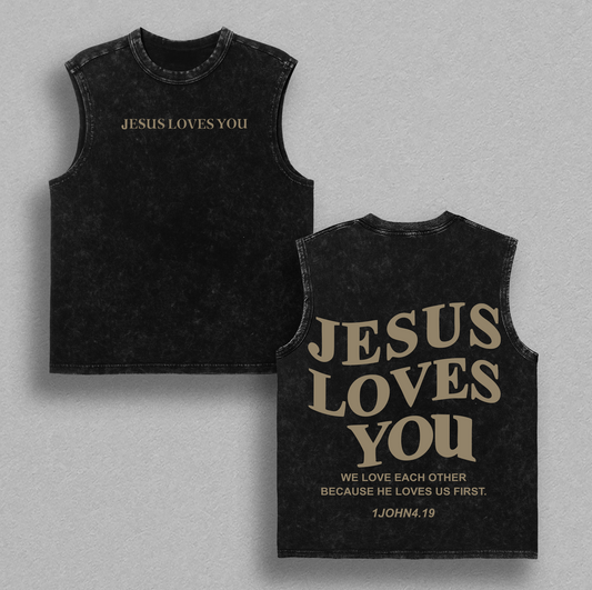 Jesus Loves You Washed T-Shirt, Jesus Tee, Jesus Tshirt , Christian Apparel Streetwear Menswear Oversized Top Classic Cotton Men Women
