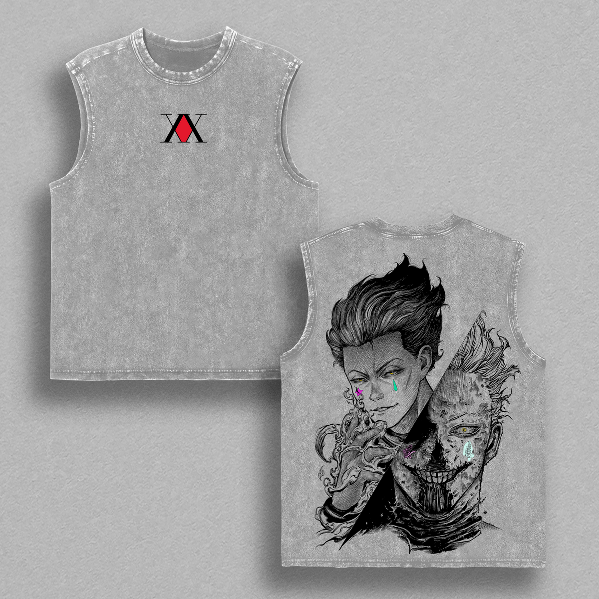 Hisoka Hunter x Hunter T-Shirt – Vintage Washed Oversized Anime Graphic Tee, Culling Game Arc Inspired Streetwear, Soft Cotton Unisex Apparel, Gift for HxH Fans