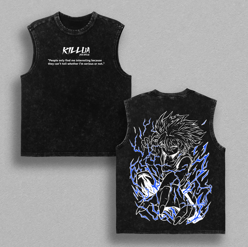 Killua Zoldyck 'Whirlwind' Hunter x Hunter Heavy Cotton Vintage Urban Oversize Unisex Washed T-Shirt, Tanktop, Sweatshirt and Hoodie, Fashion Streetwear Casual Clothes Top Anime Fans for Men and Women