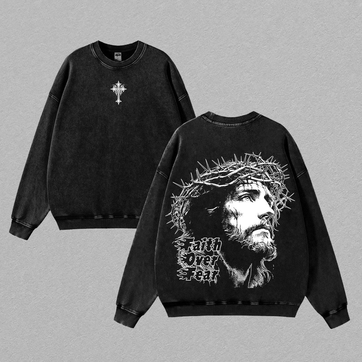 Faith Over Fear Jesus Christ Vintage Washed T-Shirt / Sweatshirt / Hoodies | Christian Streetwear Tee | Cross Graphic Shirt | Heavy Cotton Tee | Religious Gift for Faith Believers