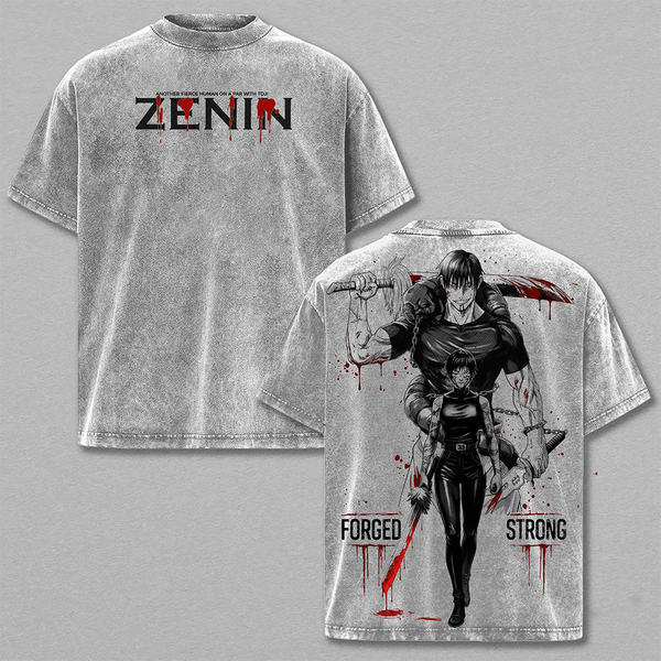 Maki Zenin Jujutsu Kaisen Washed Anime Tee – Manga Shirt, Heavenly Restriction Warrior Graphic T-Shirt, Heavyweight Oversized Streetwear, Gift for Anime Fans