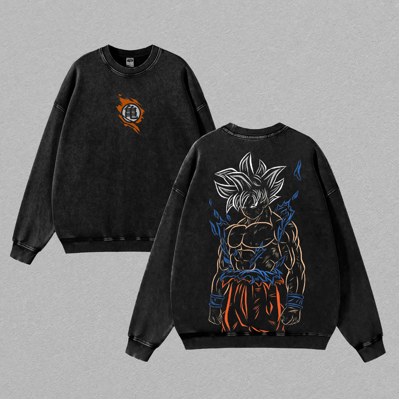 Dragon Ball Goku Ultra Instinct Washed T-Shirt | Vintage Oversized Heavy Cotton Double-Sided Anime Graphic Tee