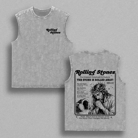 Rolling Stones Vintage Washed Oversize T-Shirt / Hoodie / Tank Top, The Stone Rolled Away Resurrection Christian Streetwear, Retro Heavyweight Faith Outfit Gift , Jesus Apparel Church Outfit Gym Pump Cover