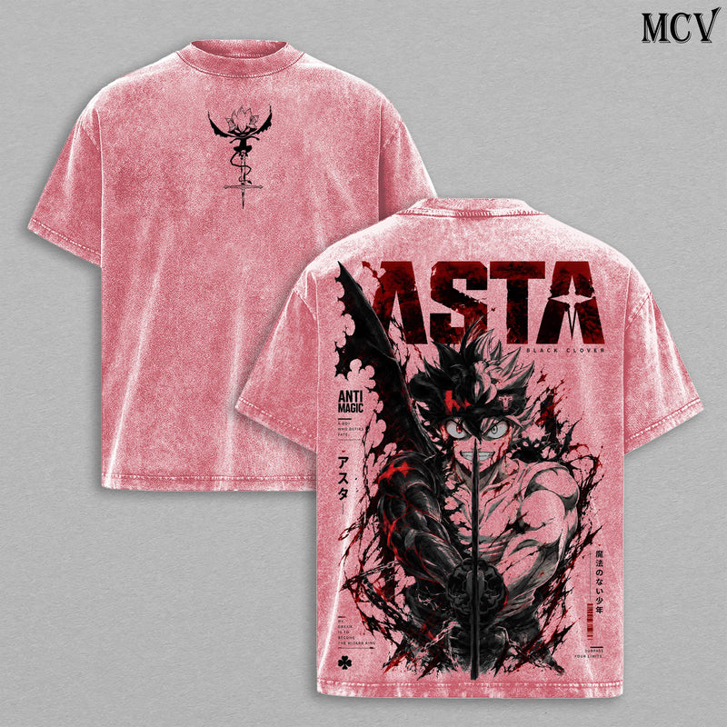 Asta Black Clover Tee – Asta Vintage Washed T-Shirt | Black Bulls | Anti-Magic Devil Power | Black Clover Season 2 2026 Anime Manga Graphic Tee | Heavy Cotton Unisex Oversized Streetwear Top