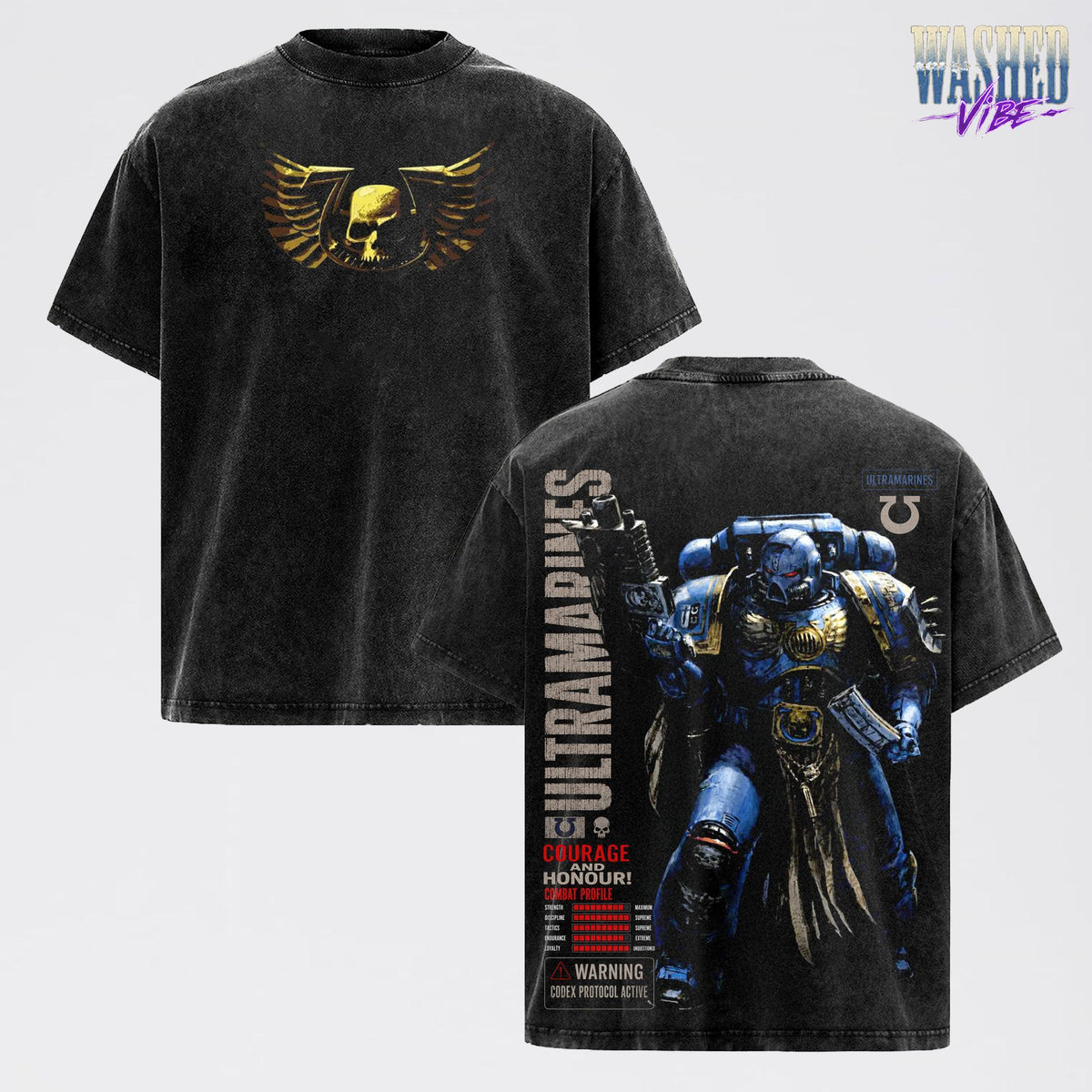 Ultramarine Space Marine Warhammer 40,000: Dawn of War IV T-Shirt, Retro Grimdark Sci-Fi Graphic Tee, Space Warrior Tabletop Gaming Streetwear, Warhammer 40K Fan Apparel, Gift for Men & Women, Video Game Shirt, Boy Merch Streetwear