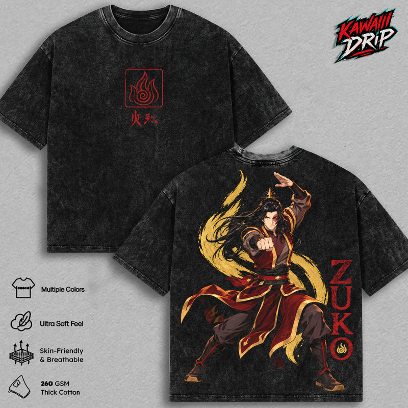 Zuko Avatar The Last Airbender Vintage Washed Hoodie - Anime Graphic Sweatshirt Avatar Manga Inspired Oversized Streetwear Cotton Pullover Hoodie Gift for Avatar Fans Men & Women