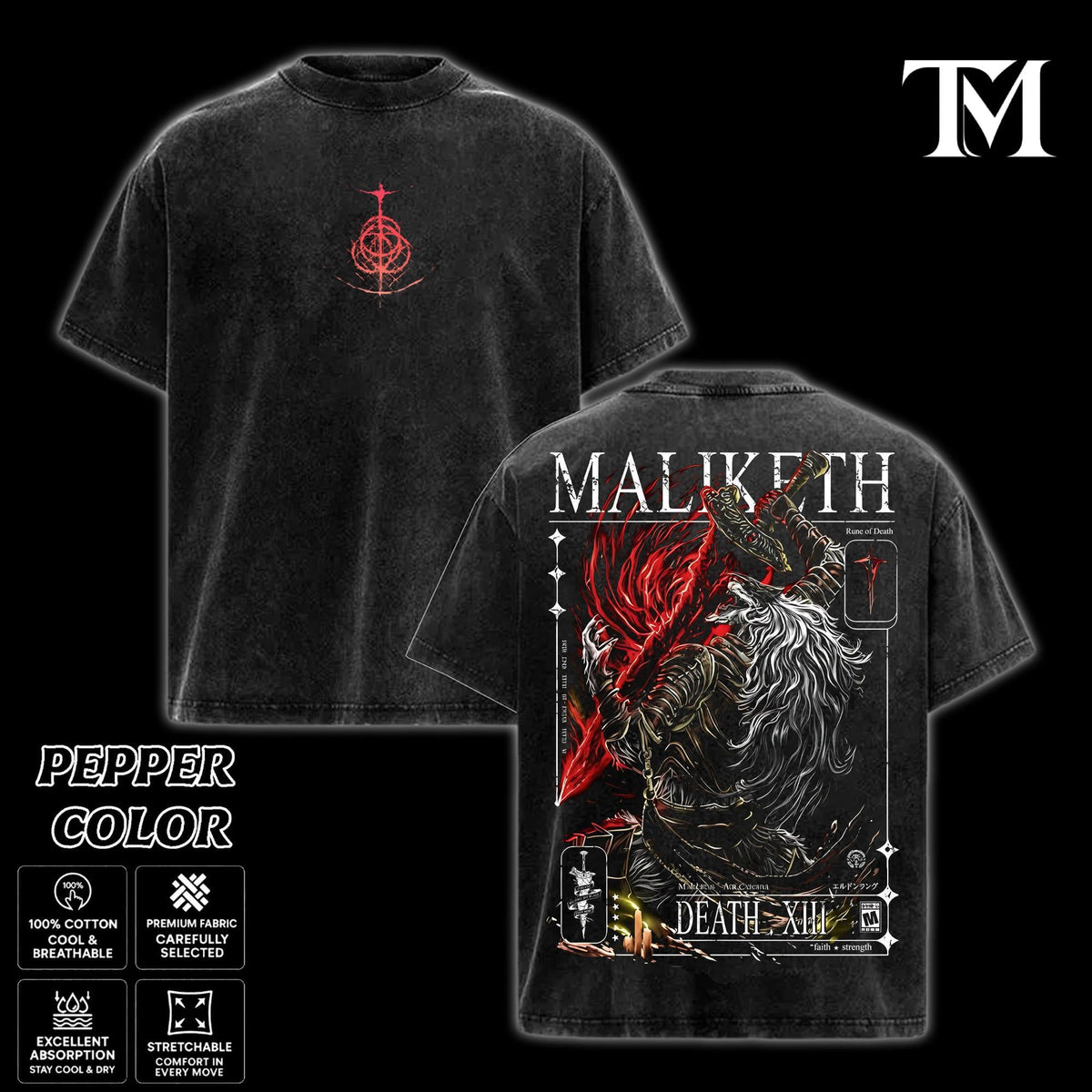 Maliketh, the Black Blade Elden Ring Nightreign Vintage Acid Wash T-Shirt, Gaming Graphic Tee, Unisex Oversized Heavyweight Cotton Streetwear, Dark Fantasy RPG Gamer Apparel, Elden Ring Fan Gift Merch