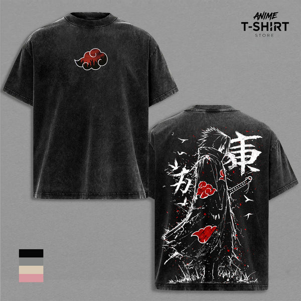 Retro Heavy Limited Sasuke - Naruto Anime Double Printed Vintage Washed Tee Unisex Oversize Anime Manga Washed Heavyweight Cotton T-shirt, Gift For Anime Fan, Anime Lover