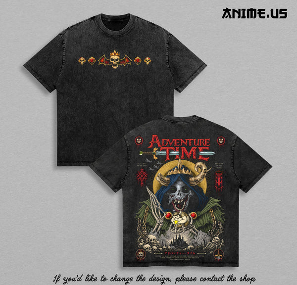 Adventure Time The Lich Vintage Washed Graphic T-Shirt | Dark Fantasy Heavy Metal Art Oversized Heavyweight Cotton Streetwear Dark Lord Skeleton Tee