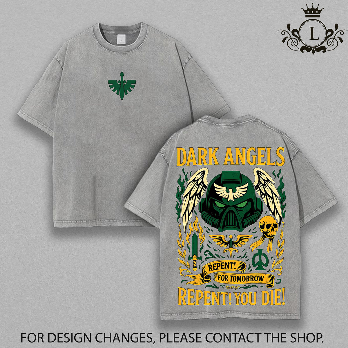 Warhammer 40K Dark Angels Washed Tee Retro Oversized TShirts Inspired by Iconic Factions and Heroes, Premium Heavy Cotton, Perfect for Wargame Fans, Sci-Fi Lovers3