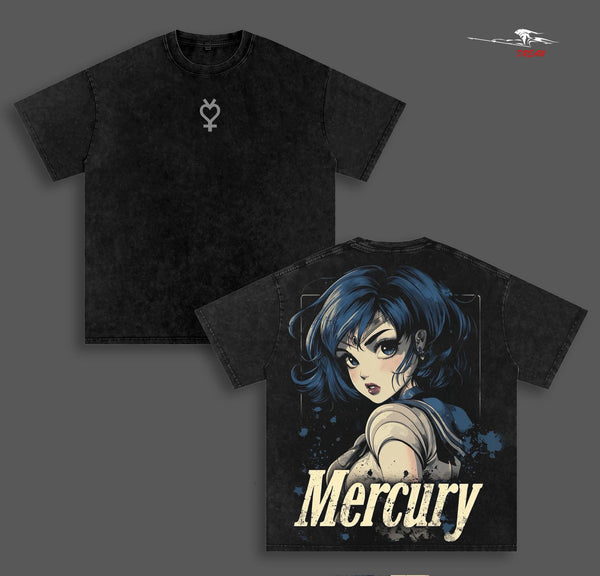 Sailor Mercury Sailor Moon Anime Double Printed Vintage Washed Tee Unisex Oversize Anime Manga Washed Heavyweight Cotton T-shirt
