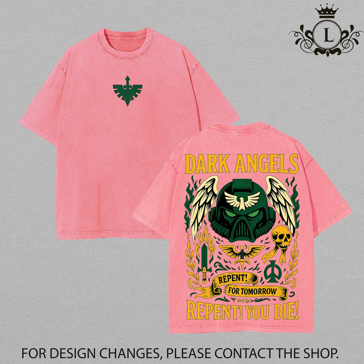 Warhammer 40K Dark Angels Washed Tee Retro Oversized TShirts Inspired by Iconic Factions and Heroes, Premium Heavy Cotton, Perfect for Wargame Fans, Sci-Fi Lovers3