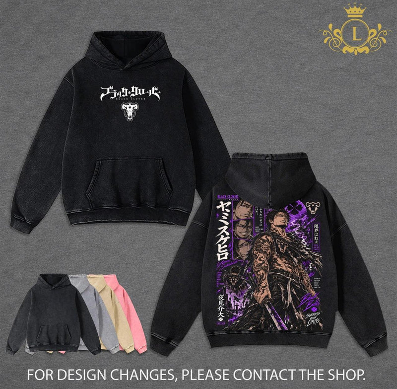 Limited Yami Sukehiro Black Clover Vintage Washed T-Shirt | Black Bulls Captain Anime Graphic Tee | Oversized Streetwear Heavy Cotton Manga Shirt
