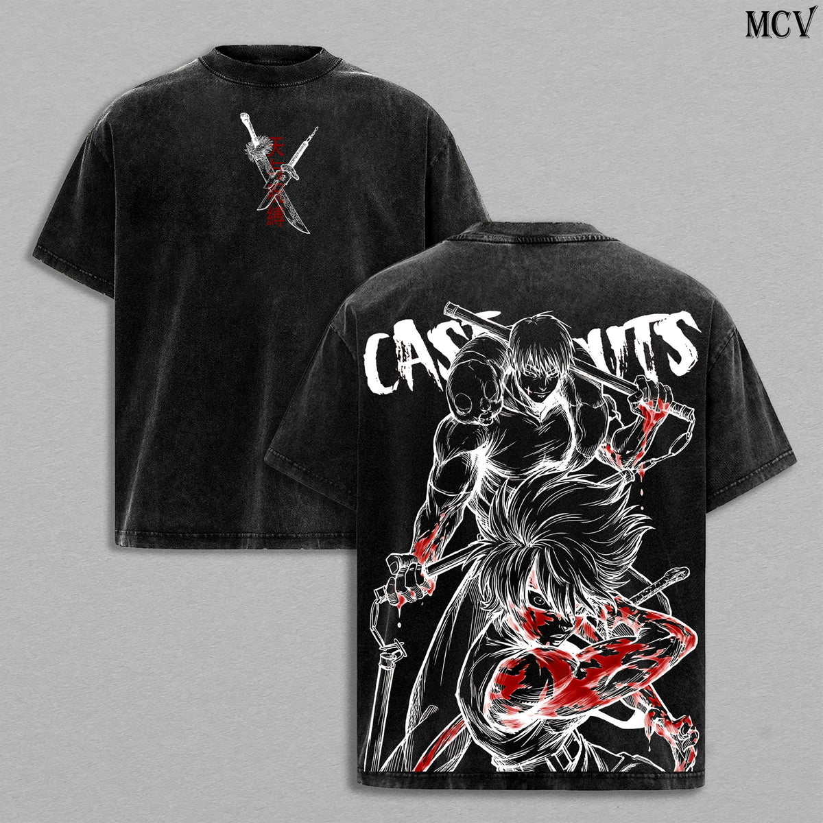 Maki Zenin x Toji Fushiguro Tee Washed – Jujutsu Kaisen Vintage Washed Heavy Cotton Oversized Anime Manga T-Shirt & Hoodie, Double Printed Dark Aesthetic Graphic, Heavenly Restriction Power Edition, Retro Unisex Streetwear JJK Merch