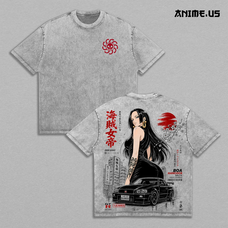 Boa Hancock Pirate Empress One Piece Anime Graphic Vintage Washed Shirt, Heavyweight Cotton Oversized Manga Tee, Japanese Streetwear Apparel, Retro Gift For Anime Fans