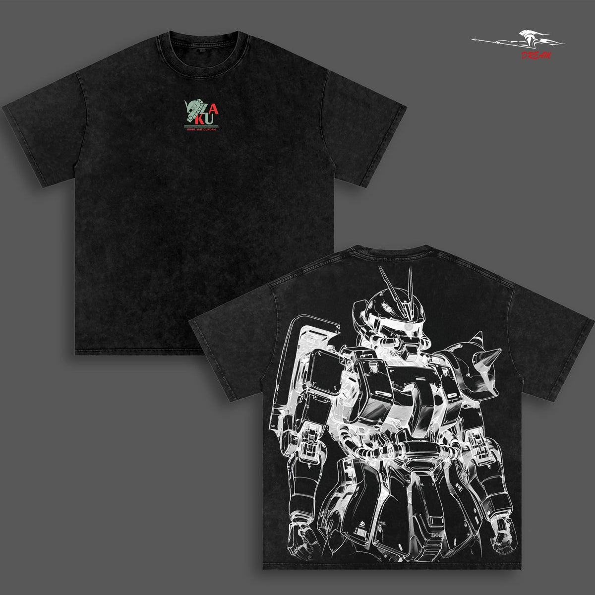 MS-06 Zaku II – Mobile Suit Gundam Anime Double Printed Vintage Washed Tee Unisex Oversize Anime Manga Washed Heavyweight Cotton T-shirt