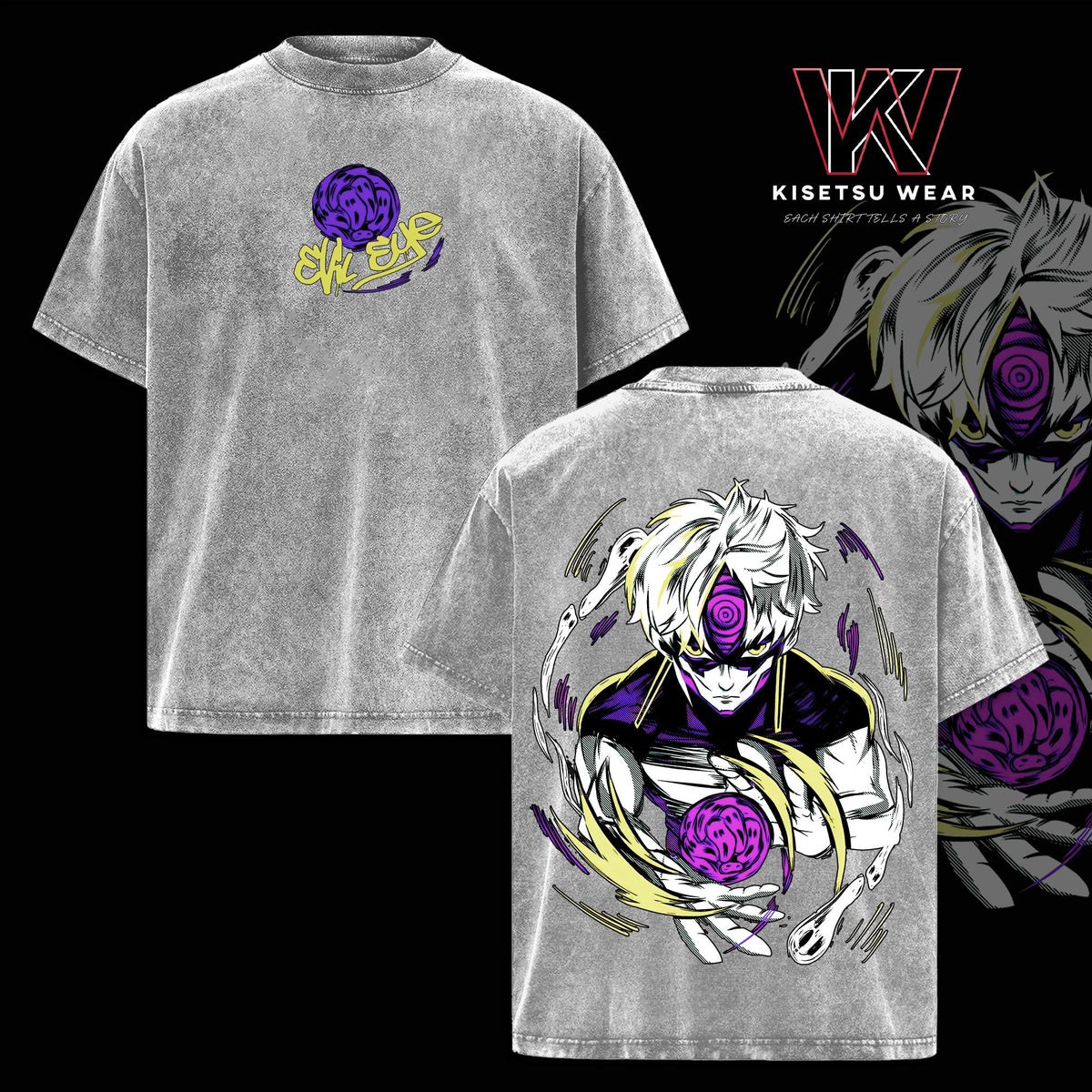 Evil Eye Vintage Washed Oversized T-Shirt – Dandadan Anime Graphic Tee, Supernatural Curse Eye Manga Art Shirt, Soft Cotton Streetwear Casual Apparel, Unisex Top, Gift for Dandadan Fans