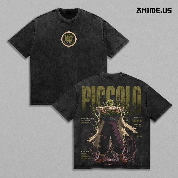 Piccolo DBZ Namekian Warrior Demon King Symbol Vintage Washed Heavyweight Cotton T-Shirt Double Sided Graphic Oversized Anime Streetwear Tee Gift for Dragon Ball Fans
