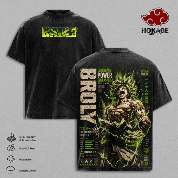 Broly Legendary Super Saiyan DBZ Vintage Washed T-Shirt Saiyan Bloodline Anime Graphic Tee Unleash The Destroyer Streetwear Oversized Shirt Gift for Anime Fans