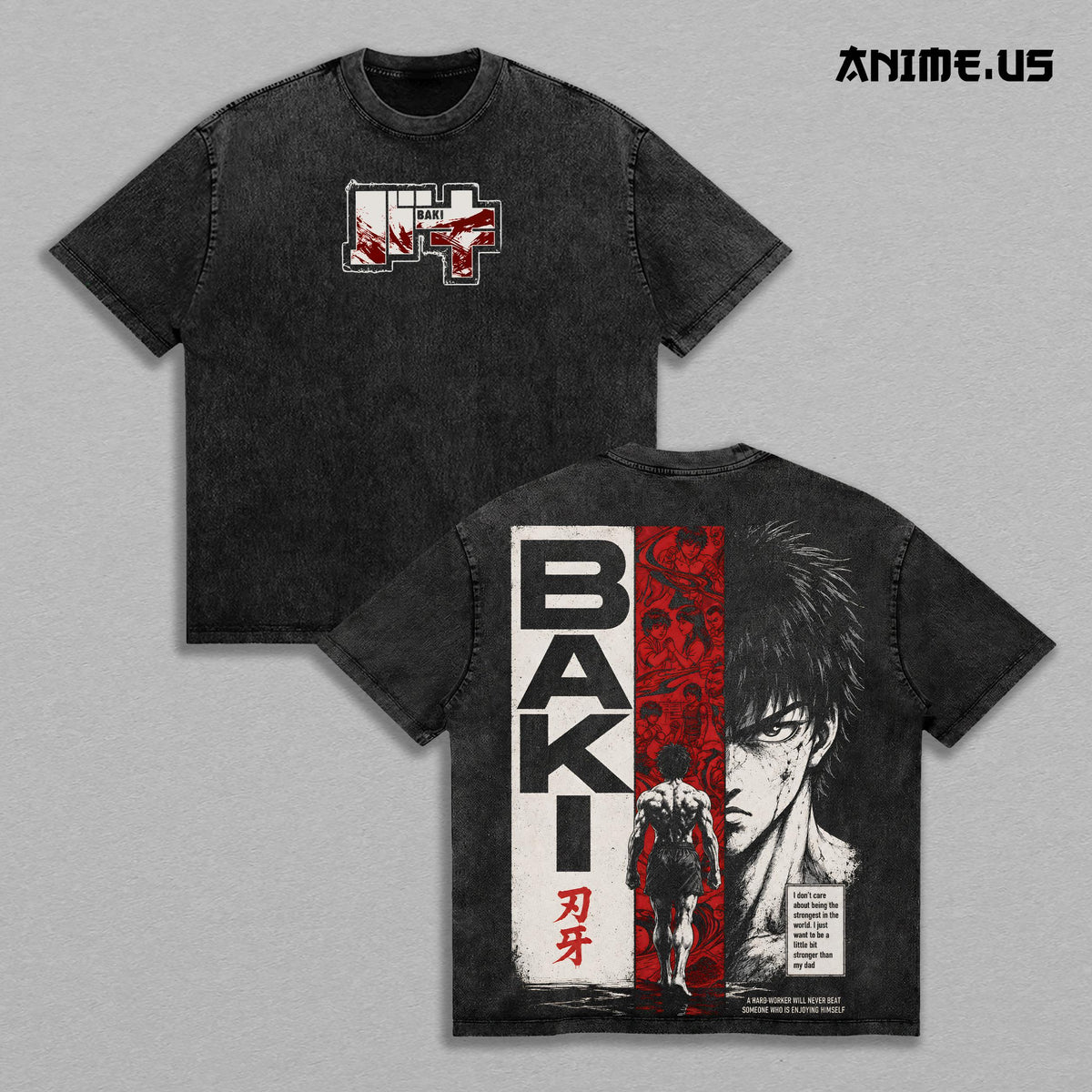 Baki Hanma Fighter Anime Vintage Washed Oversized Graphic Tee Heavyweight Cotton Streetwear Shirt