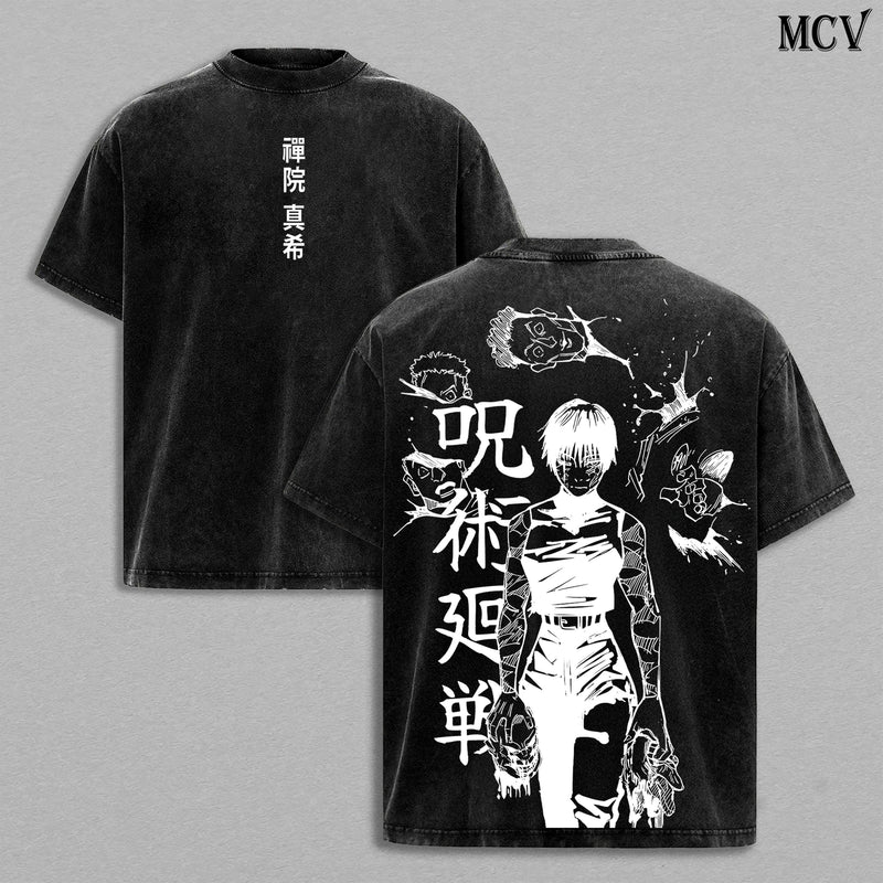 Maki Zenin Tee Washed – Jujutsu Kaisen Vintage Washed & Acid Wash Heavy Cotton Oversized Anime Manga T-Shirt & Hoodie, Dark Aesthetic Double Printed Retro Unisex Streetwear Graphic Top, Heavenly Restriction Edition