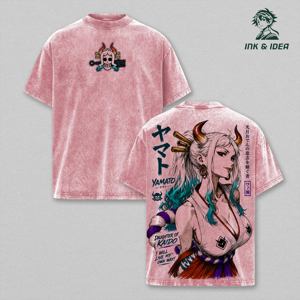 Yamato Daughter of Kaido Vintage Washed T-Shirt, One Piece Anime Graphic Tee, Heavyweight Cotton Oversized Streetwear, Retro Manga Apparel