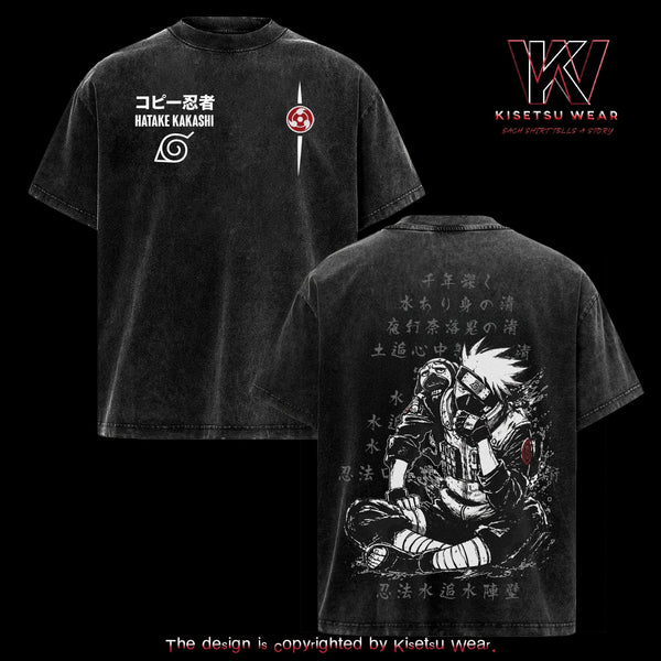 Kakashi Naruto Anime Graphic Tee Oversized Acid Washed Soft Cotton Streetwear T-Shirt Top Casual Outfit Gift Fans