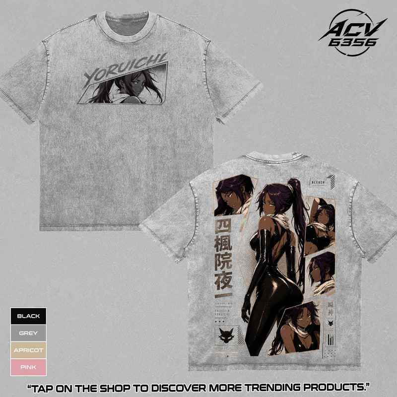 Yoruichi Shihouin Bleach Anime Graphic Tee, Shunshin Flash Step Goddess Character Shirt, Former 2nd Division Captain Apparel, Soul Reaper Black Cat Ninja Top, Manga Inspired Heavy Cotton Vintage Retro Washed T-Shirt, Anime Fan Merch, Outfit Gifts for Fan