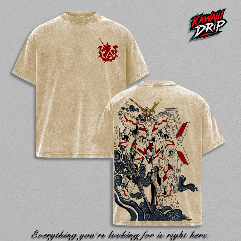 RX-0 Unicorn Gundam Anime Graphic Tee Vintage Washed Shirt Unisex Streetwear Top Mecha Manga Shirt Mobile Suit Gundam Tee Otaku Robot Anime Fan Gift Apparel