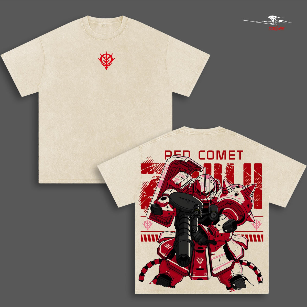MS-06S Zaku Red – Mobile Suit Gundam Anime Double Printed Vintage Washed Tee Unisex Oversize Anime Manga Washed Heavyweight Cotton T-shirt
