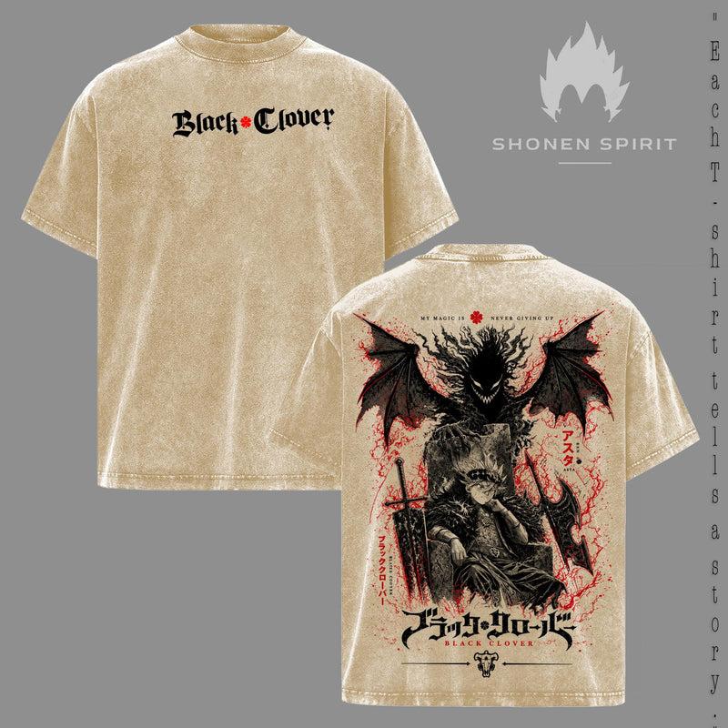 Asta Black Clover Devil Union Graphic T-Shirt, Anti Magic Knight Anime Inspired Tee, Demon Power Manga Artwork, Double-Sided Acid Wash Cotton Shirt, Vintage Oversized Streetwear, Lightweight Casual Unisex Top, Anime Fan Apparel, Collector Gift
