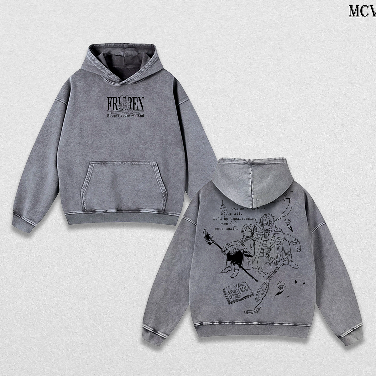 Frieren & Hero Quiet Moments Hoodie – Beyond Journey’s End Vintage Washed Anime Hoodie Aesthetic Streetwear