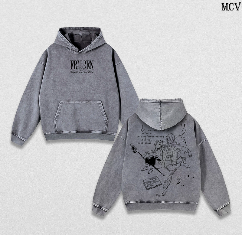 Frieren & Hero Quiet Moments Hoodie – Beyond Journey’s End Vintage Washed Anime Hoodie Aesthetic Streetwear