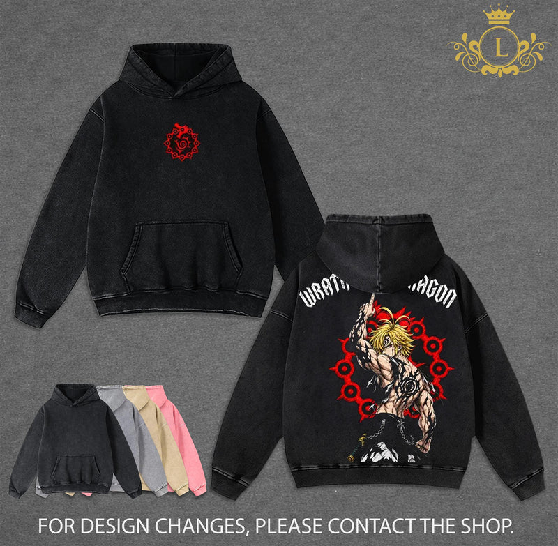 Unisex 7 Deadly Sins Meliodas Demon Mark Graphic Oversized Vintage Washed T-Shirt