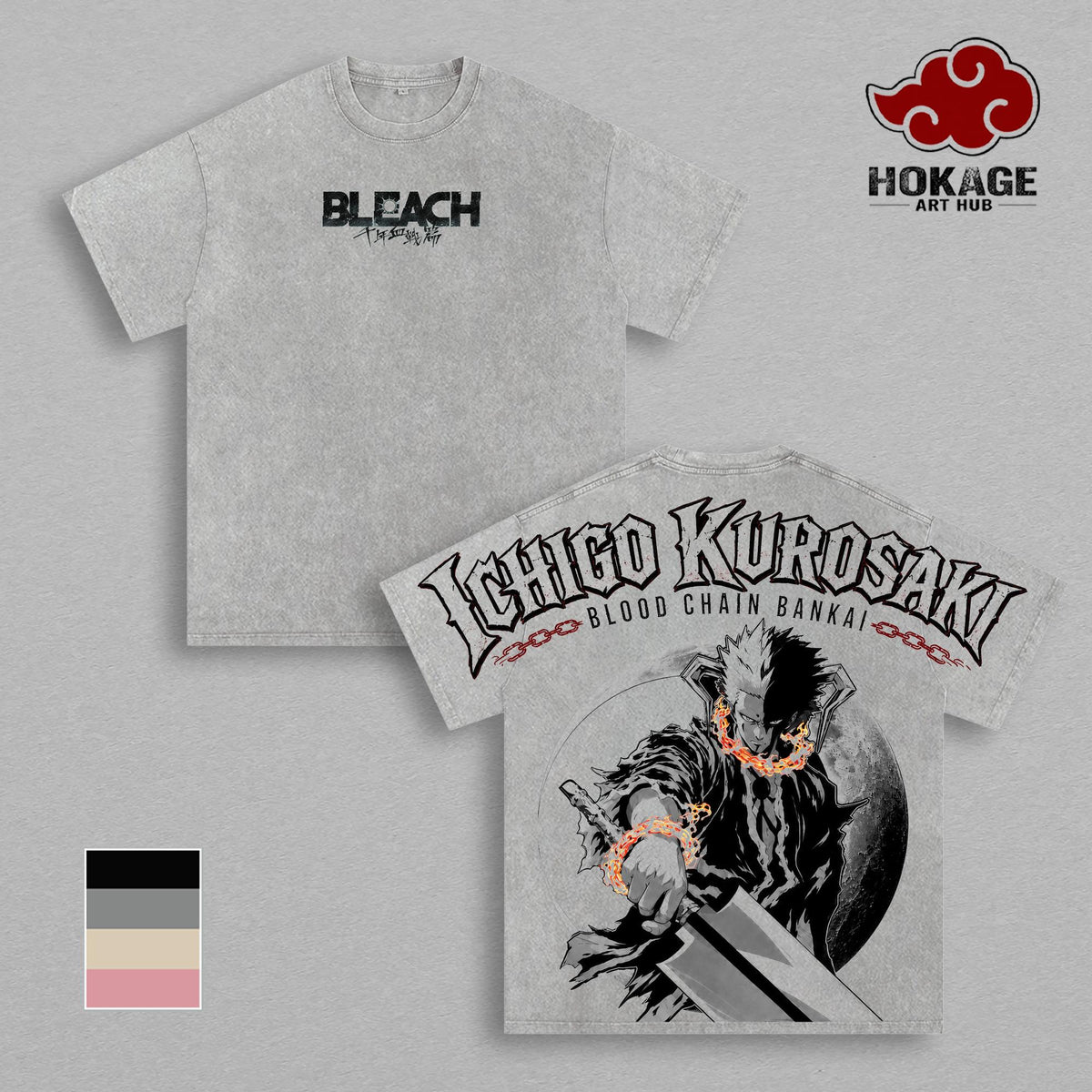 Ichigo Kurosaki Bleach T-Shirt, Blood Chain Bankai Anime Graphic Tee, Soul Reaper Manga Shirt, Back Print Vintage Anime Shirt, Graphic Tees Men, Trendy Tshirts, Men’s T Shirts, Bleach Streetwear, Unisex Cotton Distressed Tee, Anime Merch