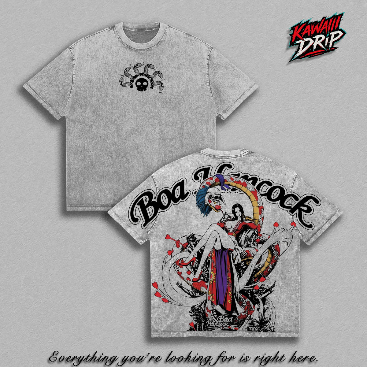 Boa Hancock One Piece T-Shirt, Pirate Empress Snake Princess Graphic Tee, Back Print Vintage Anime Shirt, Graphic Tees Men, Trendy Tshirts, Men's T Shirts, One Piece Streetwear Top, Unisex Cotton Distressed Tee, Merch For Men, Men Fashion Graphic Tee