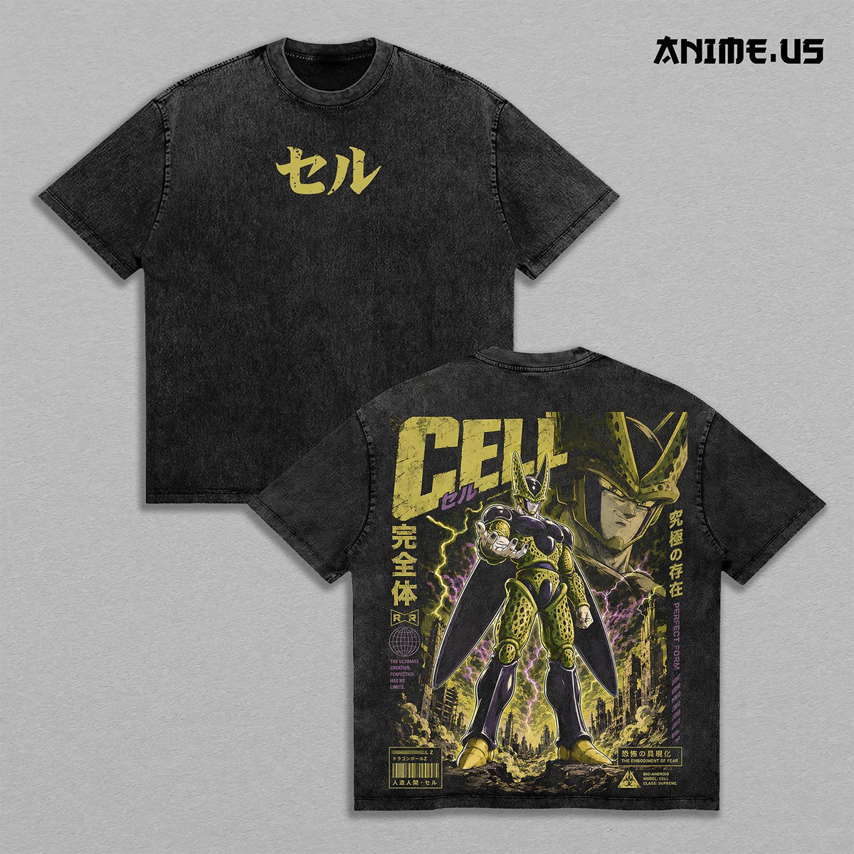 Perfect Cell Bio Android DBZ Anime Graphic Shirt Ultimate Fighter Vintage Washed Heavyweight Cotton Oversized Manga Art Streetwear Back Print Tee