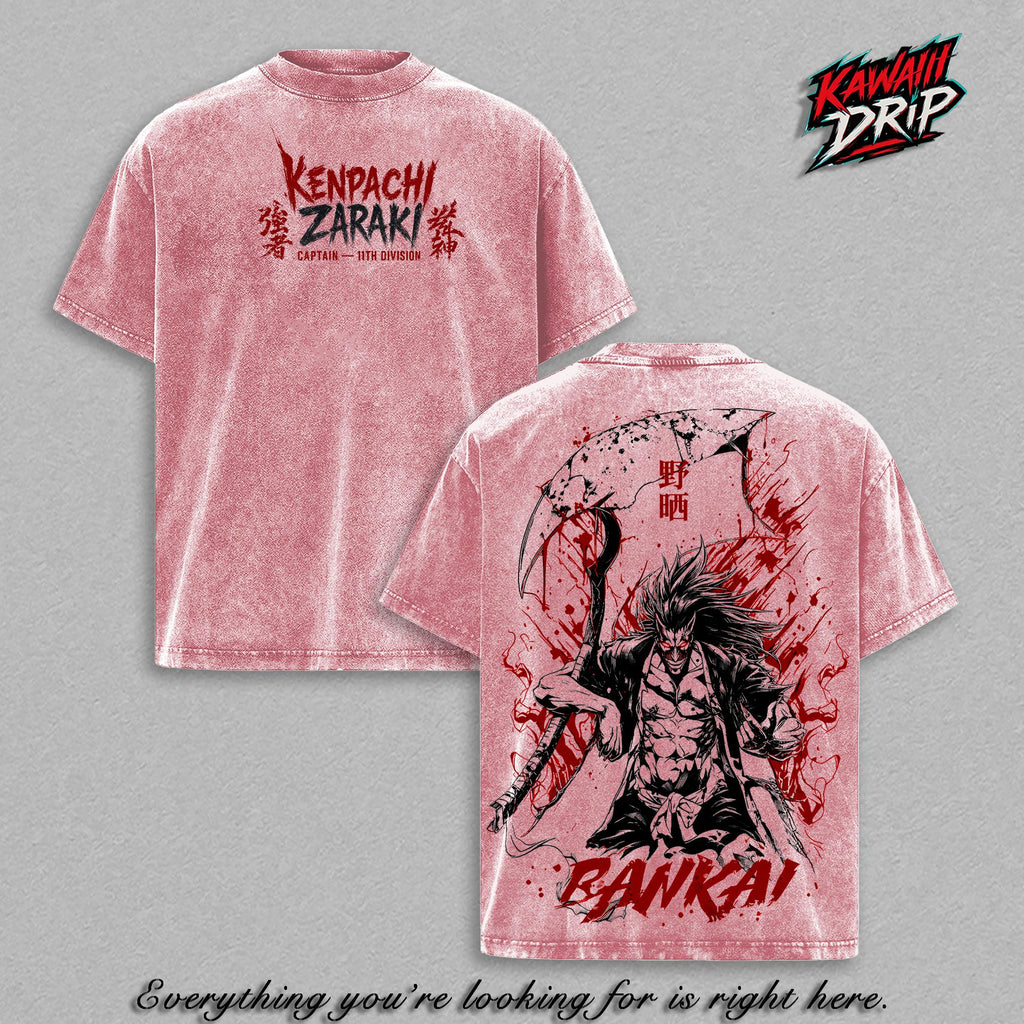 Retro Vintage Kenpachi Zaraki Bleach Unisex Oversize Anime Manga Washed Heavyweight Washed T-shirt, Gift For Bleach Fan, Anime Lover
