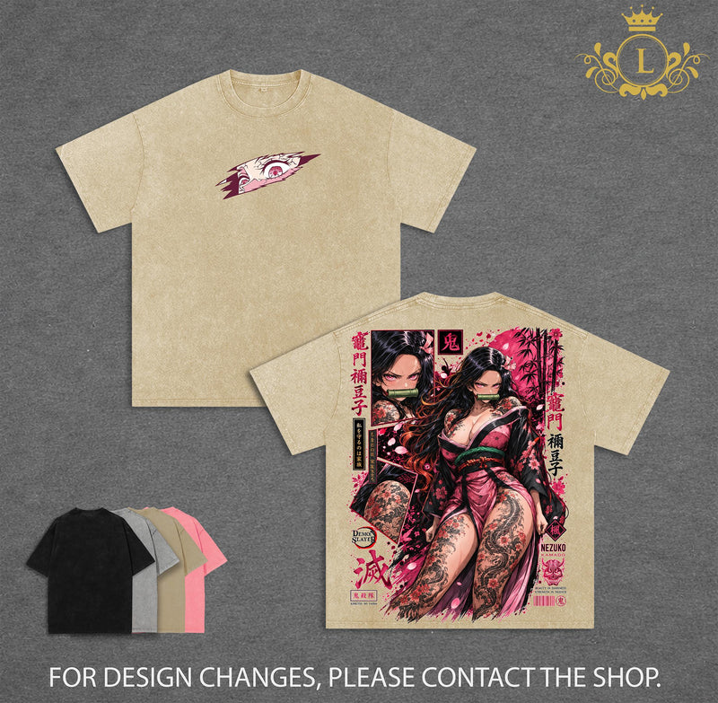 Limited Edition Nezuko Kamado Vintage Washed Graphic Tee Demon Slayer T-Shirt Kimetsu No Yaiba Shirt Blood Demon Art Heavy Cotton Unisex Streetwear Gift for Anime Lovers