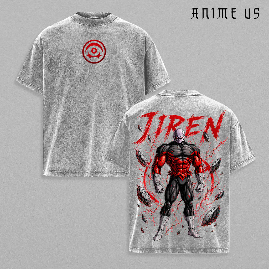 Jiren DBS Anime Shirt, Tournament of Power Anime Graphic Tee, Red Aura Muscle Design, Vintage Washed Oversized Streetwear Back Print T-Shirt