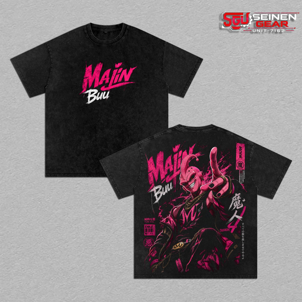 Majin Buu Vintage Washed Anime T-Shirt, Tank Top Kid Buu Pink Energy Graphic Tee