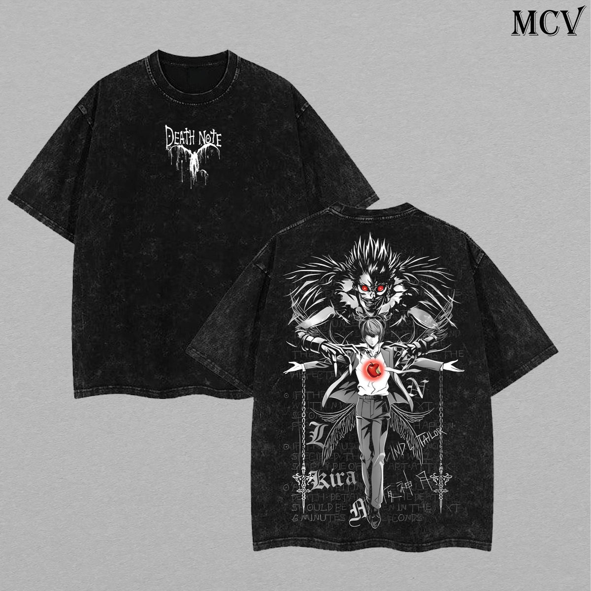 Ryuk & Light Yagami (Kira) Washed Tee – Death Note Anime Streetwear Vintage T-Shirt