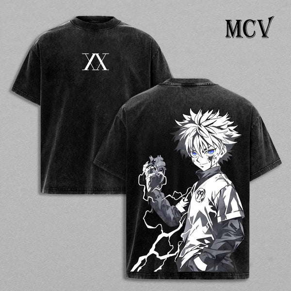 Killua Zoldyck T-Shirt, Hunter x Hunter Anime Tee, Lightning Assassin Vintage Washed Tee