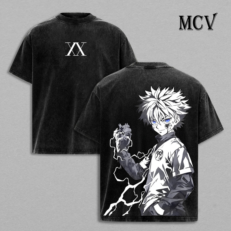 Killua Zoldyck T-Shirt, Hunter x Hunter Anime Tee, Lightning Assassin Vintage Washed Tee